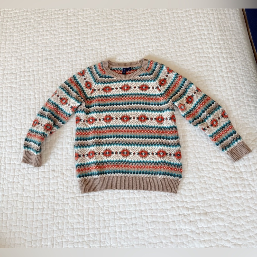 Janie and Jack Cream, Teal & Rust Fair Isle Sweater